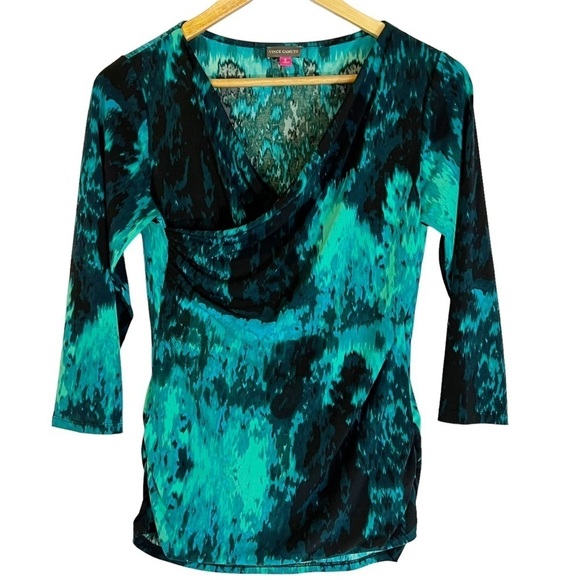 Vince Camuto Teal Stretch Criss Cross Front Blouse - Picture 1 of 5